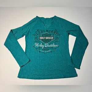 Harley-Davidson Women's Teal Long Sleeve Tee Chimney Rocks NC, Sz SM